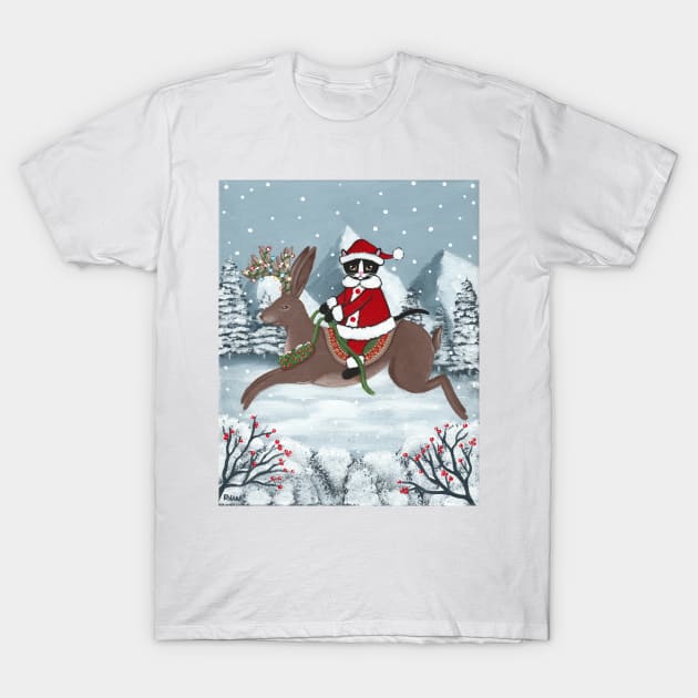 Santa Claws on a Jackalope Full T-Shirt by KilkennyCat Art